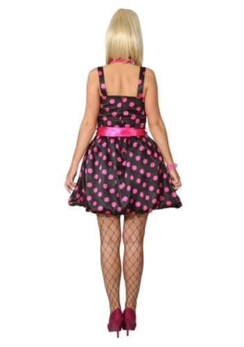 Ballonkleid mit Bindegürtel schwarz und pink gepunktet - 2