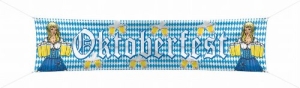 Banner: Straßenbanner, Bayern-Rauten, „Oktoberfest“, mit Ösen und Band, 180 x 40 cm - 1
