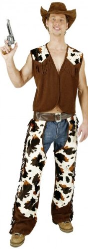 Cowboy-Kostüm: Herren-Chaps mit Weste, Lederimitat, Kuhfell-Optik - 1