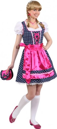 Dirndl: Dirndl-Kombination „Fanny“, Kleid, Bluse und Schürze, blau-pink, gepunktet - 1