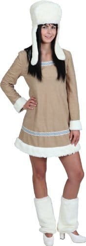 Eskimo-Kostüm: Kleid, beige-braun, Fellabsatz - 1