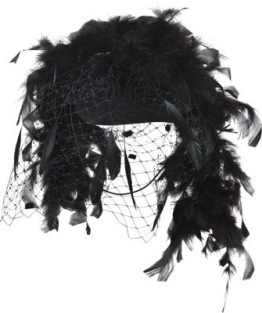 Hut: Damenhut mit Federboa und Netz, schwarz, Einheitsgröße - 1