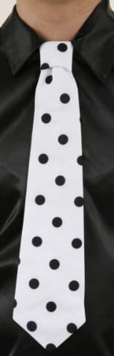 Krawatte: Schlips, weiß, mit schwarzen Punkten, gebunden - 1