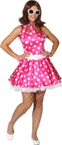 Minikleid mit Petticoat und Gürtel pink und weiß gepunktet - 1
