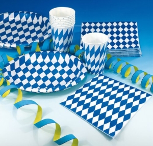 Partybecher mit blau-weißen Rauten, 8er-Pack - 1