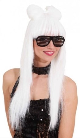 Perücke: Damen-Perücke „Lady Crazy“, mit Haarschleife, weiß - 1