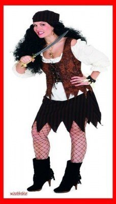 Pirate Woman braun : Rock, Bluse, Weste und Tuch - 1