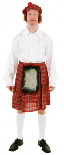 Schotten-Kostüm: Rock, Mütze mit Fell, rot, Einheitsgröße - 2