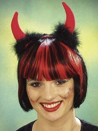 Teufel: Haarreif mit roten Hörnern und Maraboufedern - 1